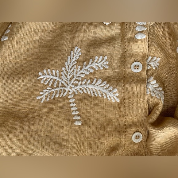 Zara Cropped Linen Blend Mustard Shirt With Embroidered Palm Trees  Size US M - Picture 5 of 7